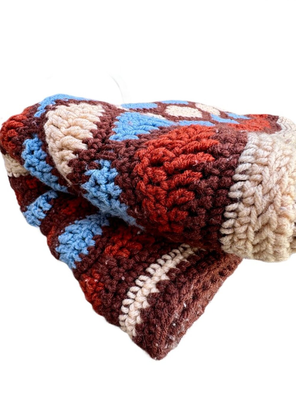 VTG Handcrafted Crochet Diamond Pattern Throw Blanket Rust-Brown Multi 45x70 - Picture 2 of 4